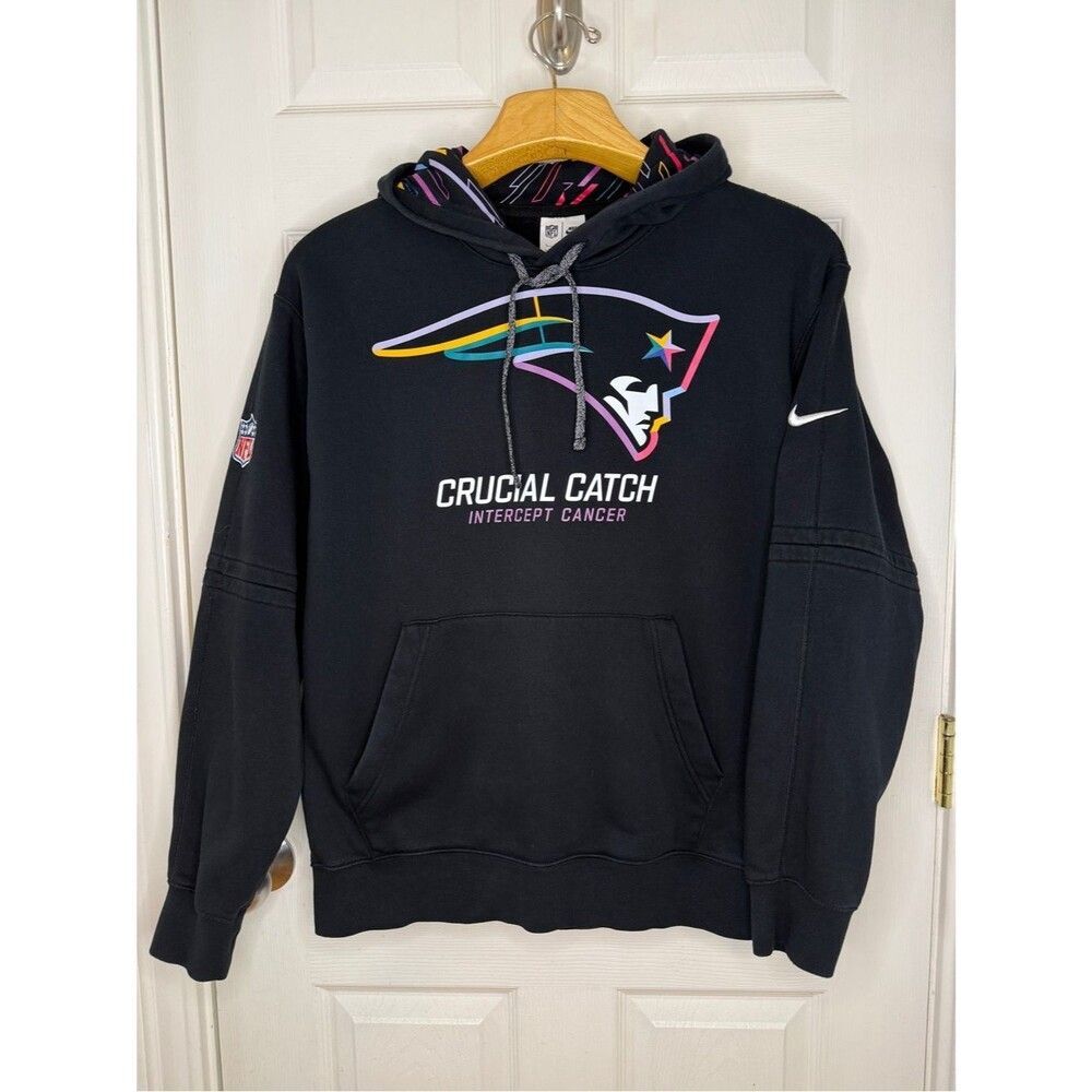 New England Patriots Crucial Catch Hoodie Intercept Cancer Nike Size Large